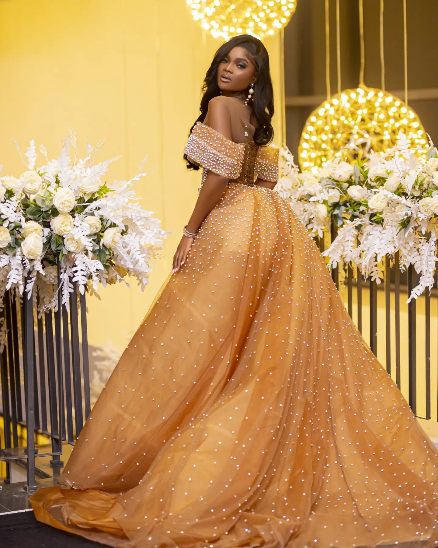 Sapphire Veil Evening Gown — view 2