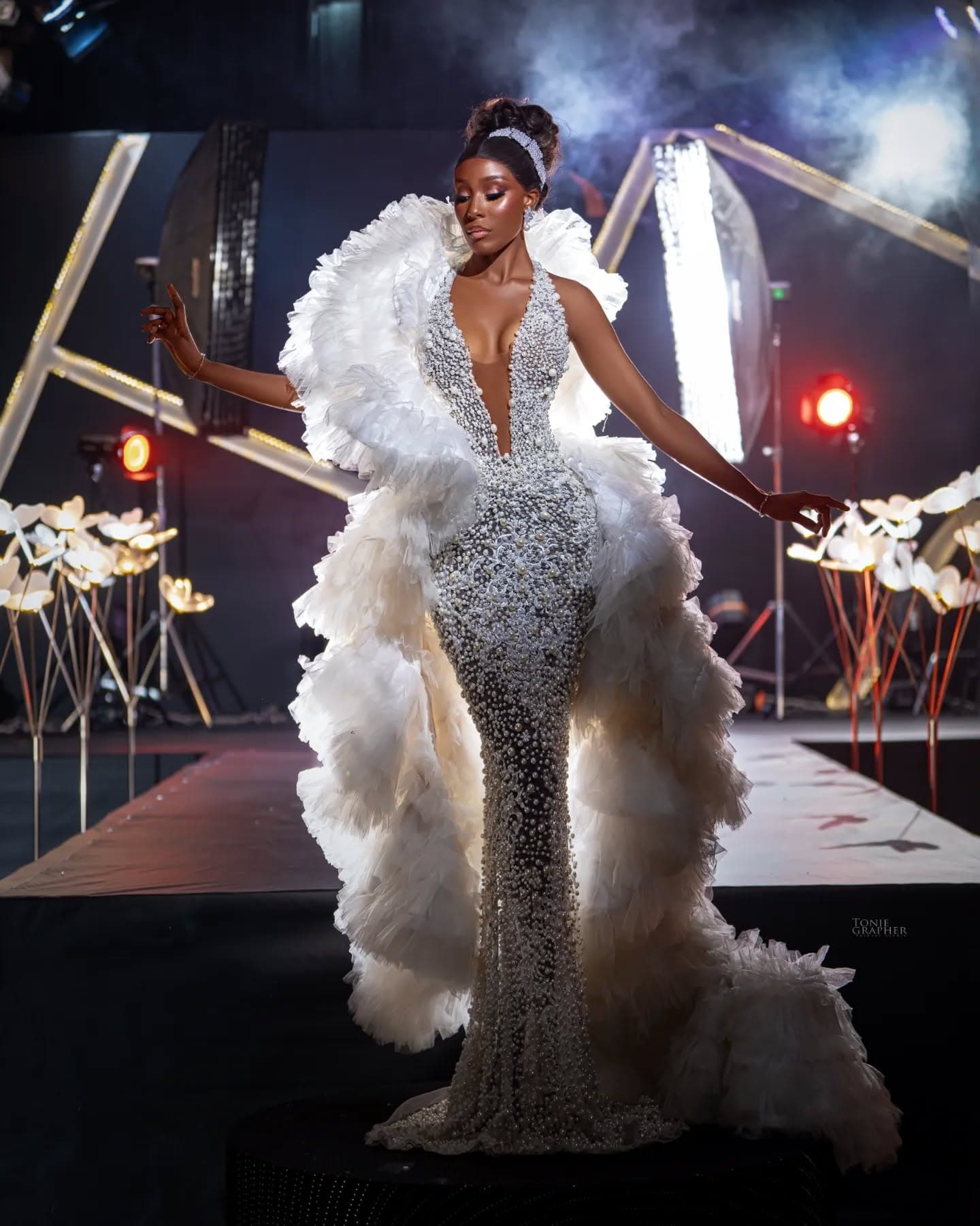 Red ruffled-tulle gown from the Royal Ancestors Collection